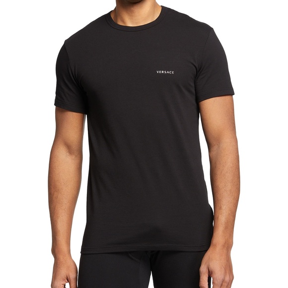 New Versace Mens Logo Crewneck T-Shirt Black Large